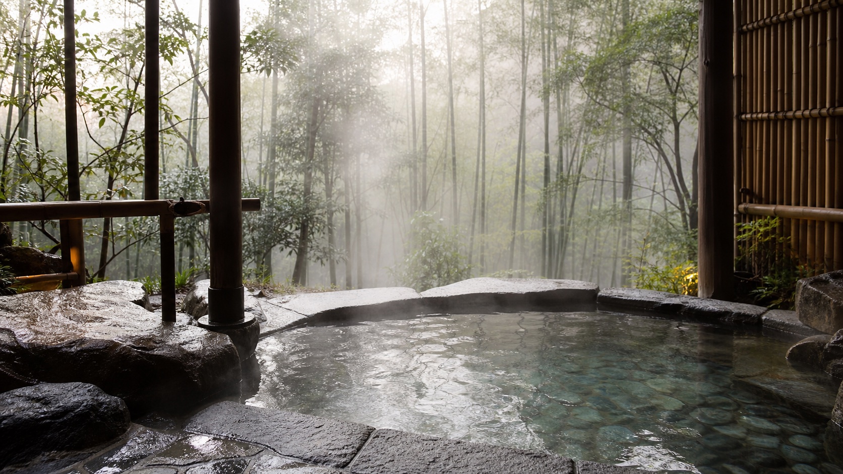 竹林を望む露天風呂