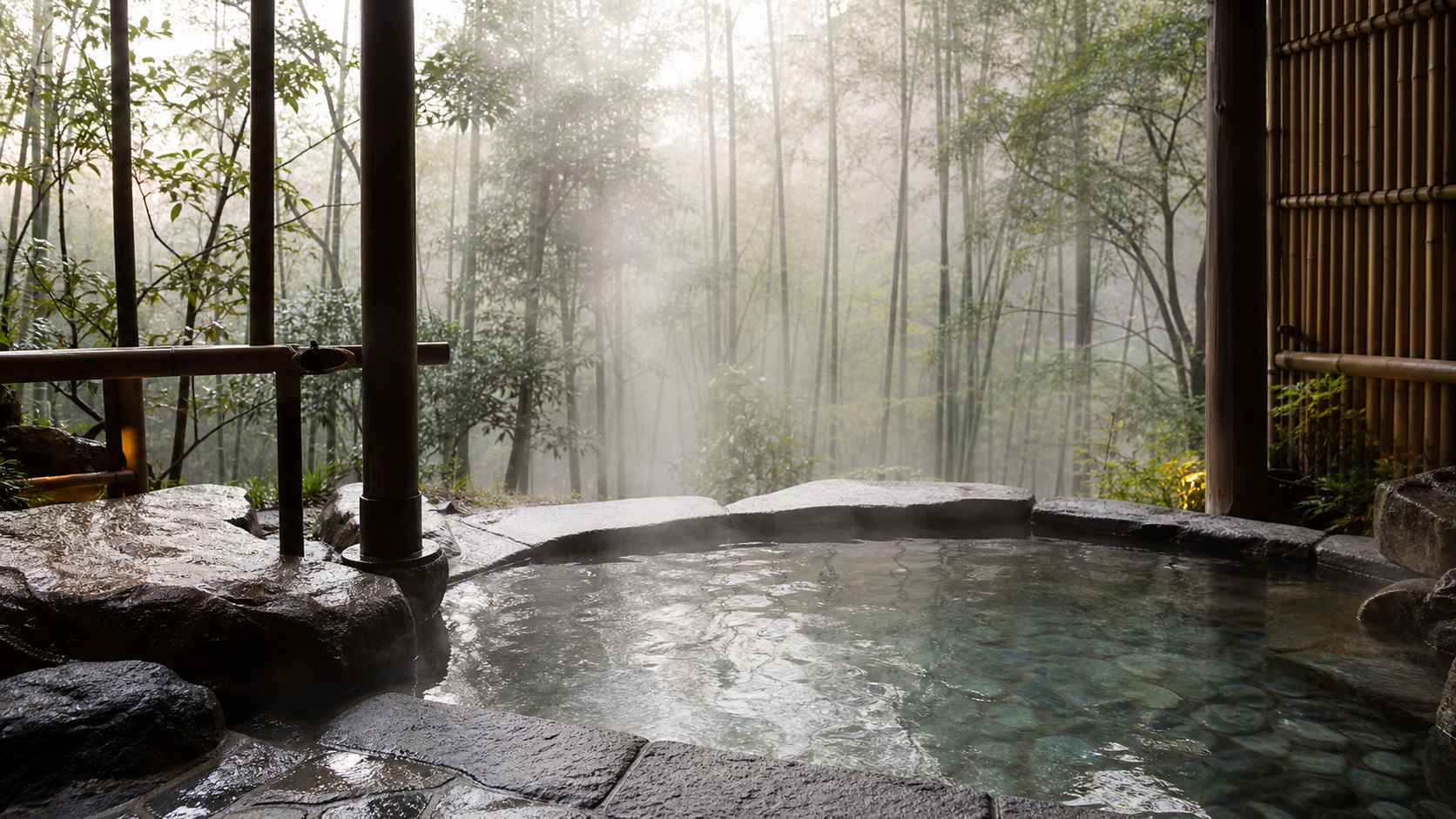 竹林を望む露天風呂